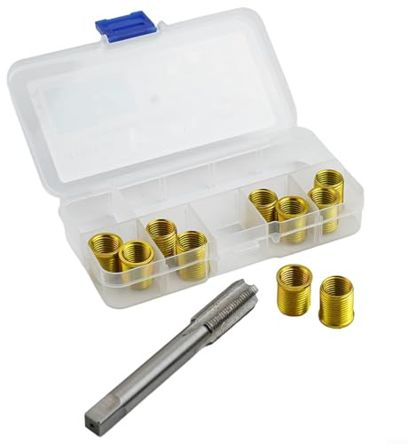 Kit di riparazione filettatura 11 pezzi per inserti M12 x 1,25 e rubinetto M14 x 1,25, strumenti di riparazione fori filettati in metallo compatibile con motori, generatori e macchine