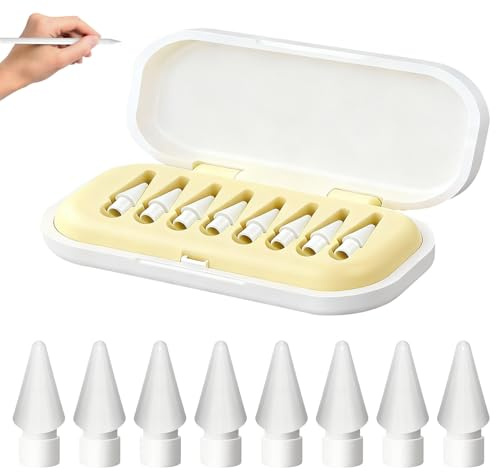 Lot de 8 Pointes de Rechange Compatibilité avec Apple Pencil 1/2/Pro/USB-C | Embouts Stylus Haute Sensibilité pour iPad Pencil, Pointe Stylet Durable avec Boîte de Rangement Jaune, Pointes Précises