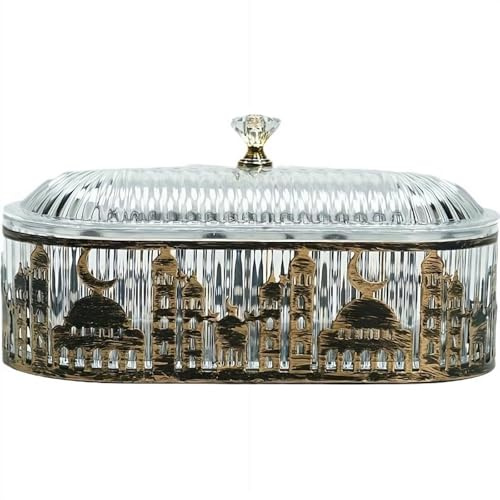 Middle Eastern Snack Serving Tray, Holiday Serving Platter with Lid for Eid Treats Nuts Dried Fruits, Food Storage Holder for Ramadan Eid Party Home Celebrations Tabletop Decor