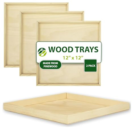Eco Leaf Products 12×12 Solid Wooden Square Serving Tray Set of 2 – White Birch Base, Reusable & Biodegradable, Durable Pine Wood Sides – Perfect for Weddings, Parties & Picnics