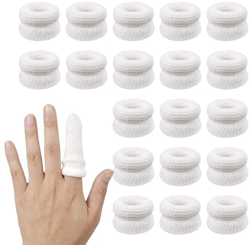 20pcs Bandages for Finger Tips, Cotton Pads Fingertip Bandages Breathable Elastic Finger Bandage Cots Covers for Wounds Cut Resistant Finger Sleeve Protectors for Sculpture Kitchen Garden Work