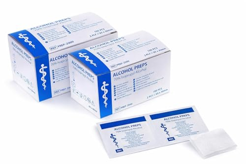 Ameisenkeks Lot de 2 paquets de 100 tampons alcoolisés - 70 % d'alcool isopropylique - 2 couches emballées individuellement - Désinfection de la peau avant les injections et mesure de la glycémie