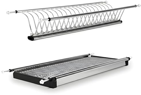 ALK Escurreplatos Acero Inoxidable AISI 304 con Bandeja – Escurridor Platos y Vasos – Organizador Cocina – Escurreplatos Armario – Disponible en Dos Acabados (Acero Inoxidable, M600)