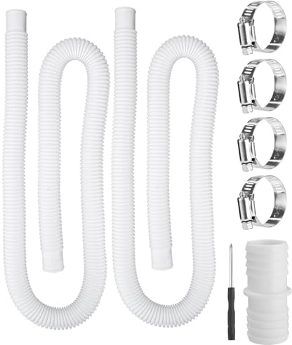 2Pcs Tuyau Piscine 32mm, 150cm Tuyau de Rechange | tuyau pompe piscine avec 4 clips de fixation et 1 raccord, pour Piscine et Pompe de Filtration