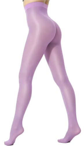 Hiltzo Collant Donna Lucidi Vita Alta 70D Lilla chiaro L-XL