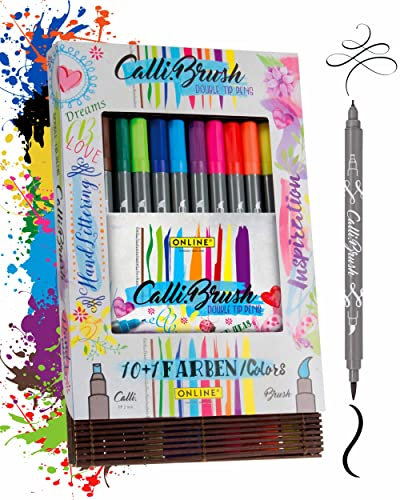 Online Parure Calli.Brush, 11 stylos feutre calligraphie avec deux côtés (côté calligraphie de 2 mm et côté pinceau flexible), pour handlettering/bullet journaling/écriture créative, en bamboo box