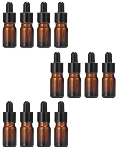 5ML/10ML Amber Glass Essential Oil Bottles and Eyed Dropper Black Caps Makeup Cosmetic Sample Container Bottle for Essential Oil Aromatherapy Use(Pack of 12) (5ML)