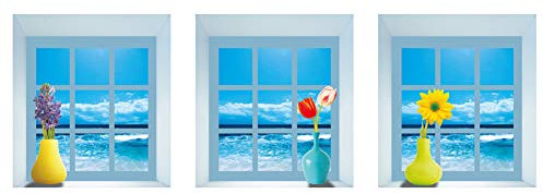 Wandtattoo mit Fensterblick des Ozeans, 3 Stück – Vase Daisy