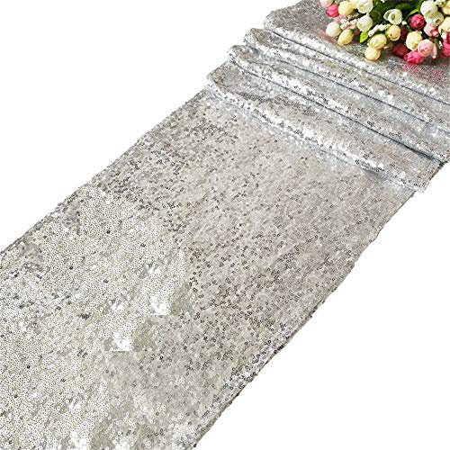 Time to Sparkle 12x108inch Glitter Sequin Table Runner Chair Sashes Swags Wedding Party Table Decoration Sequin Tablecloth- Sequin Silver