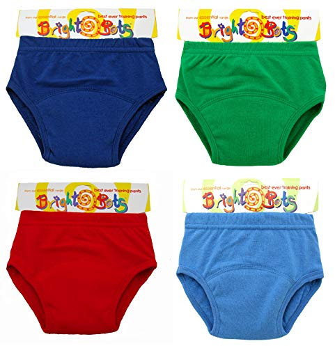 Bright Bots Potty Training Pants with Absorbent and Water Resistant Layer. Bright Pull On Washable Cotton Pants for Toddlers 4 Pack