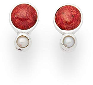 DUR Schmuck Ohrstecker Koralle mit Perle, rund 925er Silber (O4977)
