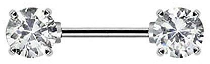 Piersando Brustwarzen Piercing Intimpiercing Nippelpiercing Brust Nippel Intim Brustwarzenpiercing Barbell mit Doppel Kristall Kugel 12mm Silber Clear