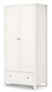 Julian Bowen Maine 2 Door Combination Wardrobe, Surf White | New England Style Double Closet, Clothing Rail & Shelf, Storage Armoire for Bedroom