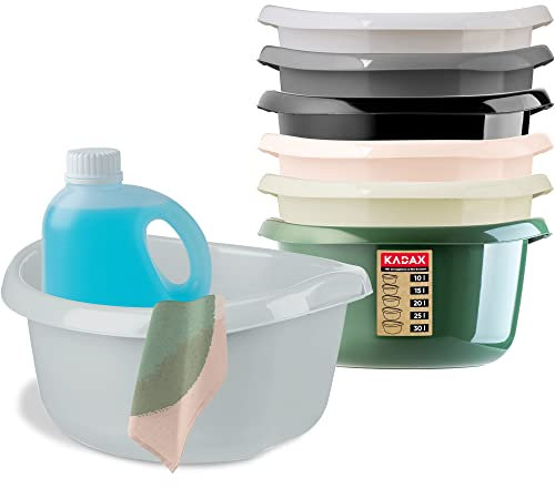 KADAX Bol rond en plastique - Bassin profond et robuste - Bol de lavage - Grand - Idéal pour la salle de bain, la buanderie, la cuisine et la maison (gris, 10 L)