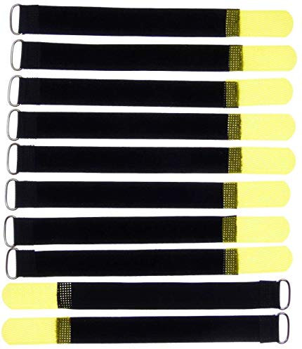 10x 20 cm x 20 mm wiederverschließbare Klett-Kabelbinder GELB mit Metall-Öse - Kabel-Klettband 200 mm wiederverwendbar