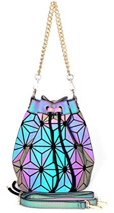 Chic Boutique De Mode Geometrische leuchtende Geldbörsen Handtaschen Holografische Crossbody Schultertasche (Bucket Chain)