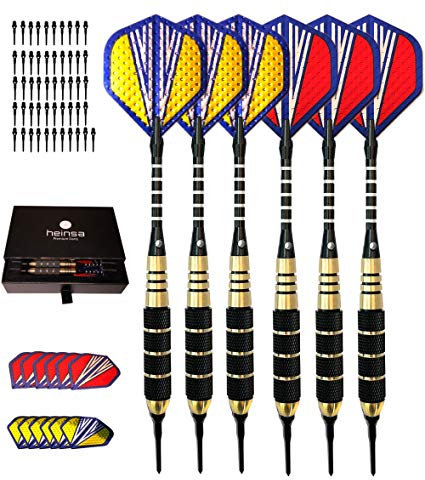 heinsa Soft Darts Pfeile, Dartpfeile mit Kunstoffspitze 18g, Softdarts E Dart, 6 Stück