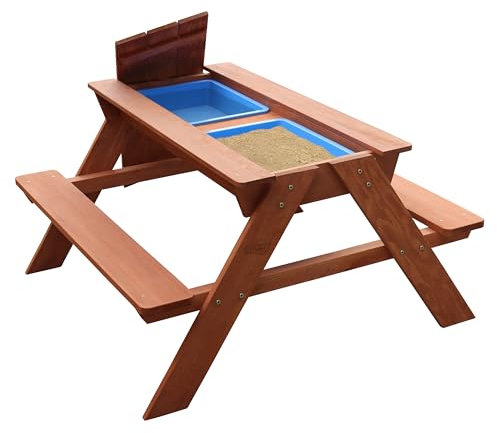 Sunny Dave Table Sable et Eau/Pique Nique en Bois | Table d'eau avec Couvercle & boîtes de Rangement | Table de Jeu Enfant à Eau pour Le Jardin
