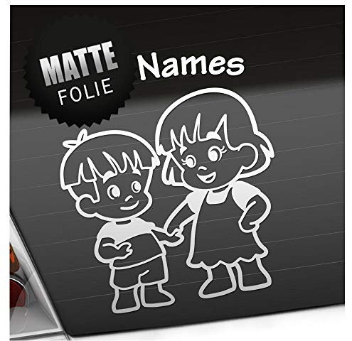 Kiwistar - Babyaufkleber - Mattweiß - Geschwister Junge Mädchen Sticker - mit Wunschtext individuell personalisiert 15cm - für Auto, Motorrad, Tuning - Baby on Board Aufkleber selbst gestalten
