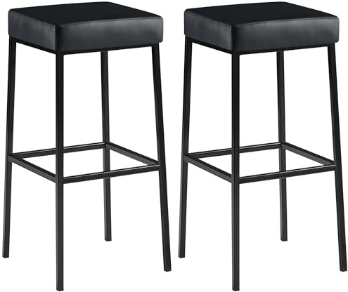 CLP 2er Set Barhocker Montreal I Gepolsterte Barstühle mit Kunstlederbezügen I Tresenhocker mit Metallgestellen | Farbe schwarz Gestell Farbe schwarz