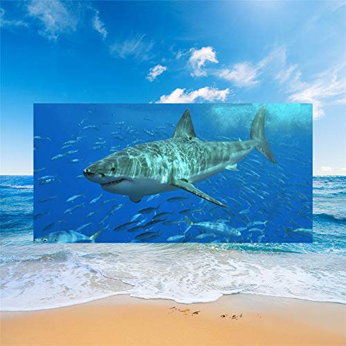 FANSU Strandtuch Schnelltrocknend Mikrofaser Groß Saugstark 3D Unterwasserwelt, Rechteckig Tuch Wickelrock Yoga-Matte Handtuch Reisen Badelaken Schwimmen (Grauer Weißer Hai,70 * 150cm)
