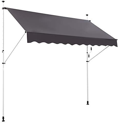 Rapid Teck® Klemmmarkise Markise Anthrazit 150 cm x 120 cm | Balkonmarkise Garten Sonnenschutz einziehbar ohne Bohren | Montagehöhe: 200-300 cm