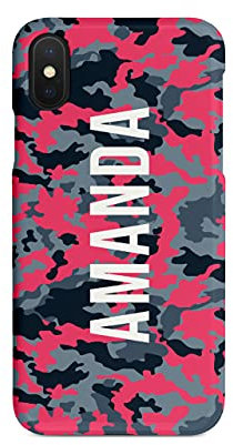Tirita Personalised Custom Initials Hard Phone Case/Cover compatible with iPhone Xs Max Camouflage Camo Pattern [11 - Neon Pink]