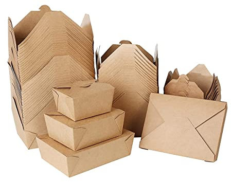 DeinPack Speise Box Take Away I Bio Speisebox mit Faltdeckel 1600 ml I Pappschachtel rechteckig I braune Kraftkarton Schachtel kompostierbar I Einweg to Go Boxen 50 Stück