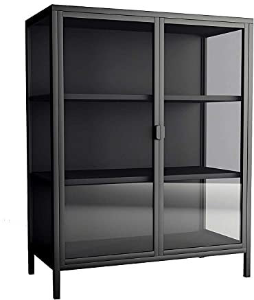Möbel Jack Vitrinenschrank Wohnzimmerschrank | Metall | Glas | Schwarz matt | 2 Türen