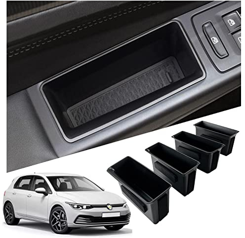 RUIYA Kompatibel mit VW Golf 8 2020-2025 2026 Autotürgriff Aufbewahrungsbox, 4 Stück Autotürgriff Container Organizer Tablett Golf 8 zubehör Mittelkonsole Organizer Tray