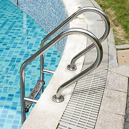 CGF- Handlaufe Fuir Pool 304 Edelstahl In-Boden-Schwimmbadleiter mit 4 Fuß Blauer Griffabdeckung, Poolleiter mit rutschfestem Tritt, Tragfähigkeit 440 lbs (2 Stufen)
