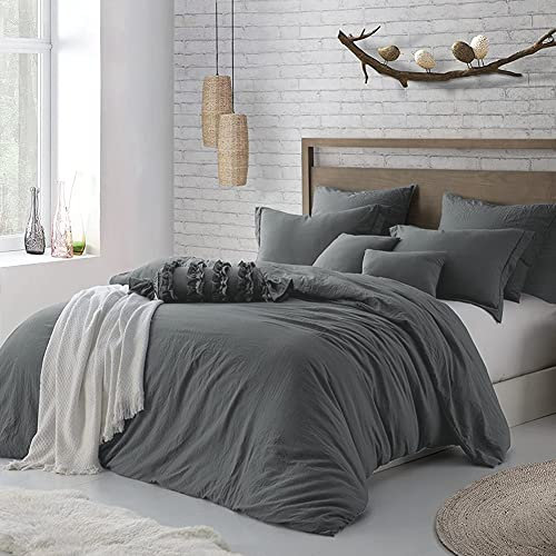 Sedefen Bettwäsche 200x200cm Baumwolle Renforce Grau Dunkelgrau Anthrazit Uni Unifarben Baumwollbettwäsche Set,Doppelbett Bettbezug und 2 Kissenbezug 80x80cm,mit Reißverschluss