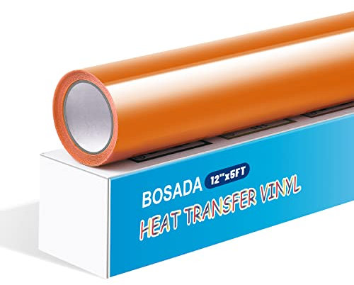 BOSADA Heat Transfer Vinyl 12 x 5ft HTV Iron on Transfer Paper for DIY Clothing,Logo,Hat,Fabric (Orange)