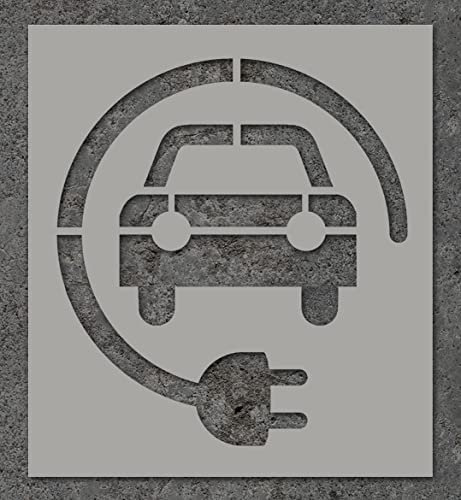 Ideal Stencils Electric Car Vehicle Charging Stencil - Paint Floors, Walls to Indicate Charge Point Parking Spaces (50x55cm)