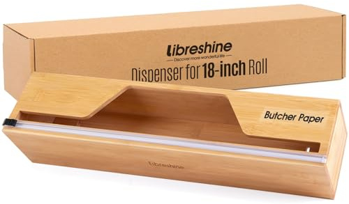 Libreshine 18-Inch Foil Dispenser with Slide Cutter & Butcher Paper Holder | Compact bamboo organizer for countertop, drawer, cabinet or wall mounting, made for many common 18-inch foil and paper rolls