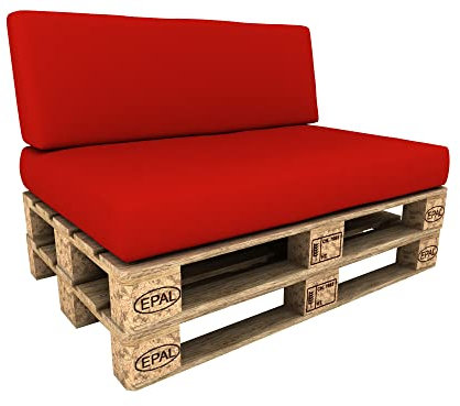 POKAR Palettenkissen Wasserabweisend Palettenauflagen mit abnehmbarem Bezug Palettenmöbel Palettensofa 2er Set: Sitzkissen 120x80 + Rückenlehne 120x40, Rot