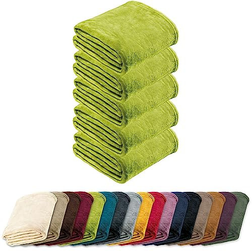 REDBEST Microfaserdecke Amarillo 5er-Pack, Fleece-Wohndecke, Sofadecke grün Größe 130x180 cm - kuscheliger Teddyfleece, pflegeleicht, waschbar