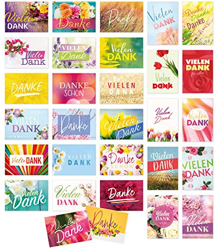 30 Dankeskarten Danke Karten im Set mit Umschlag mit modernen Blumen Foto Motiven zum Bedanken und Dankeschön sagen Mix