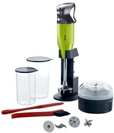 bamix Stabmixer Set M350 MAXX inkl. Ständer, 2 Becher, 4 Aufsteckteile, Processor, Spachtel, Reinigungsbürste, 300 Watt, Made in Switzerland, Lime/Chrom