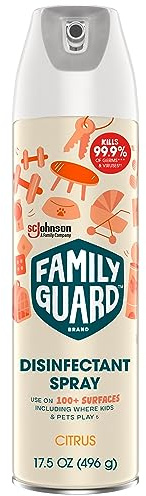 FamilyGuard Disinfectant Spray Aerosol, Antibacterial & Sanitizing Spray, Use on 100+ surfaces including where kids & pets play, Citrus Scent, 17.5 oz (Pack of 1)