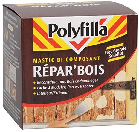 POLYFILLA Mastic Bi-composant REPAR'BOIS - Très grande solidité - Intérieur et Extérieur - Blanc 2X250 G