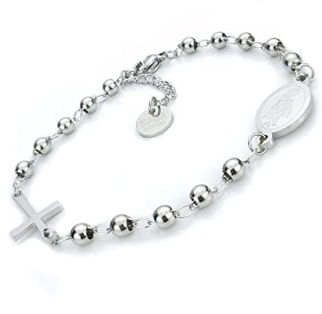 SAGA GIOIELLI® Armband für Herren und Damen, Rosenkranz, Silber, Stahl, Legierung, 5.73 cm (approximately), Legierter Stahl