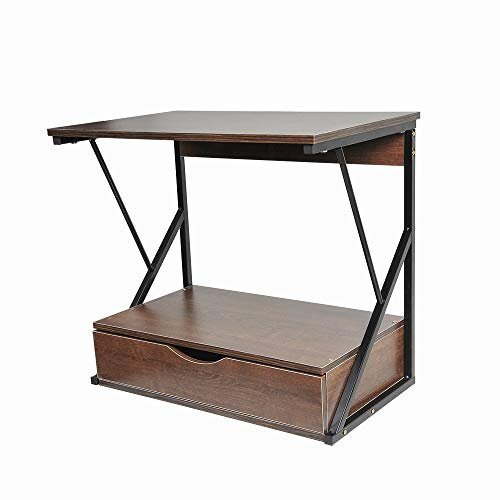 NICEME 2 Tiers Microwave Oven Rack Shelving Unit Kitchen Home Office Storage Shelf Organizer (Walnut color, 2 tiers with drawer) KR-1