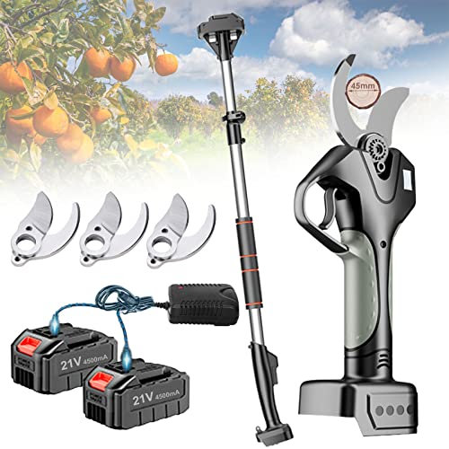 Tijeras electricas para podar sin cable,Tijera de podar Eléctrico de 45mm Podadora de Flores Podar con Pértiga de extensión,2x 4.5Ah Batería recargable y 1/2/3x Hojas de Repuesto ( Color : With Extens