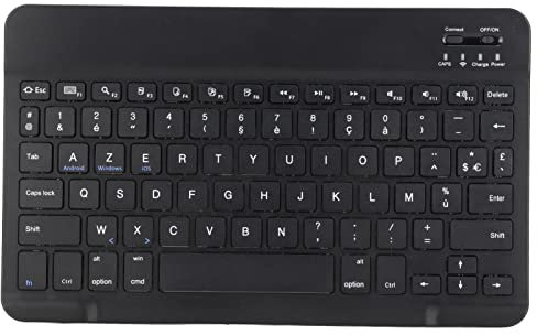 Bewinner Wireless French AZERTY Bluetooth Keyboard, 10in Slim Portable, Waterproof & Dustproof, Scissor-Switch, Modern Black Design for Phone, Tablet, Laptop, PC