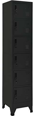 Yolola Spind Schließfachschrank Metallschrank Fächerschrank Schließfachschrank mit 6 Fächern Stahl Fächern Metallspind Umkleideschrank 38 x 40 x 180 cm Schwarz