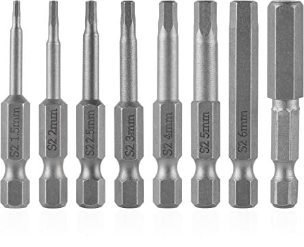 CPROSP 8 stk. Magnetische Schraubendreher Bit 1/4'', Inbus Bit Lang 50mm, S2 Sechskantschaft H1,5-H8, Inbusschlüssel Metall Farbe