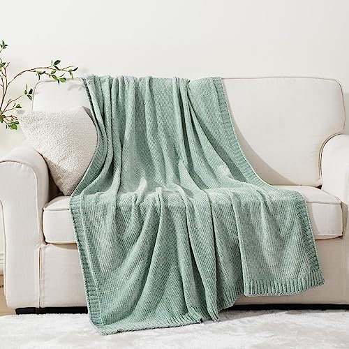 BATTILO HOME Sage Green Throw Blanket for Home Decor, Chenille Knit Throw Blanket for Couch, Sofa, Chair, Cozy Soft Sage Blanket,130x170cm