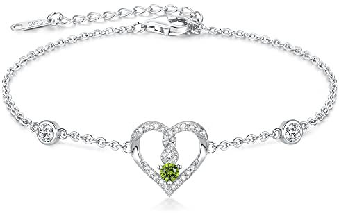 LOUISA SECRET Armband Damen, Armkette Damen Silber 925 Infinity Herz Geburtsstein Armbänder Damen Schmuck Valentinstag Muttertag Geburtstags Weihnachten Geschenk für Frauen Sie Freundin