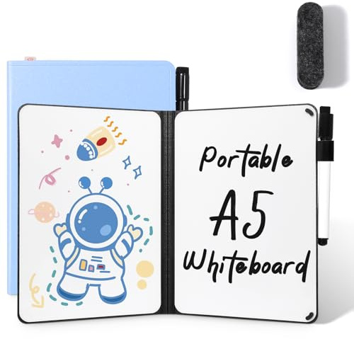 AGM A5 Mini Portable Whiteboard, Small Whiteboard with Pen and Eraser | Blue Double-Sided Desk Whiteboard, White Board for School, Home, Office, Study, Meeting, Draft, Notes, Doodling